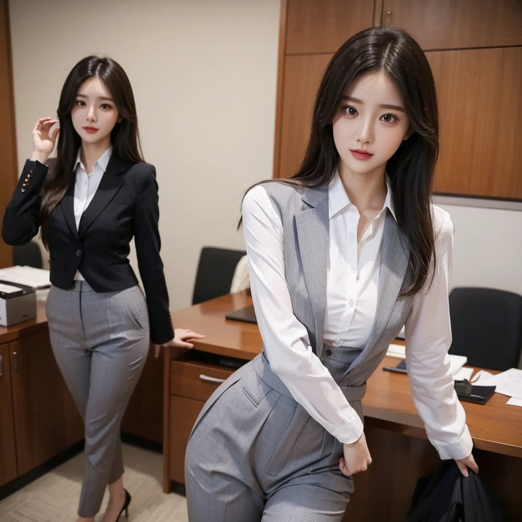 Beauty、BeautyOL、Detailed face、Realistic、beautiful girl、Beauty、Office Lady Uniform、beauty、Beautiful woman、Show off a slim waist、Handsome woman、Pants look、suit、Sexy pose