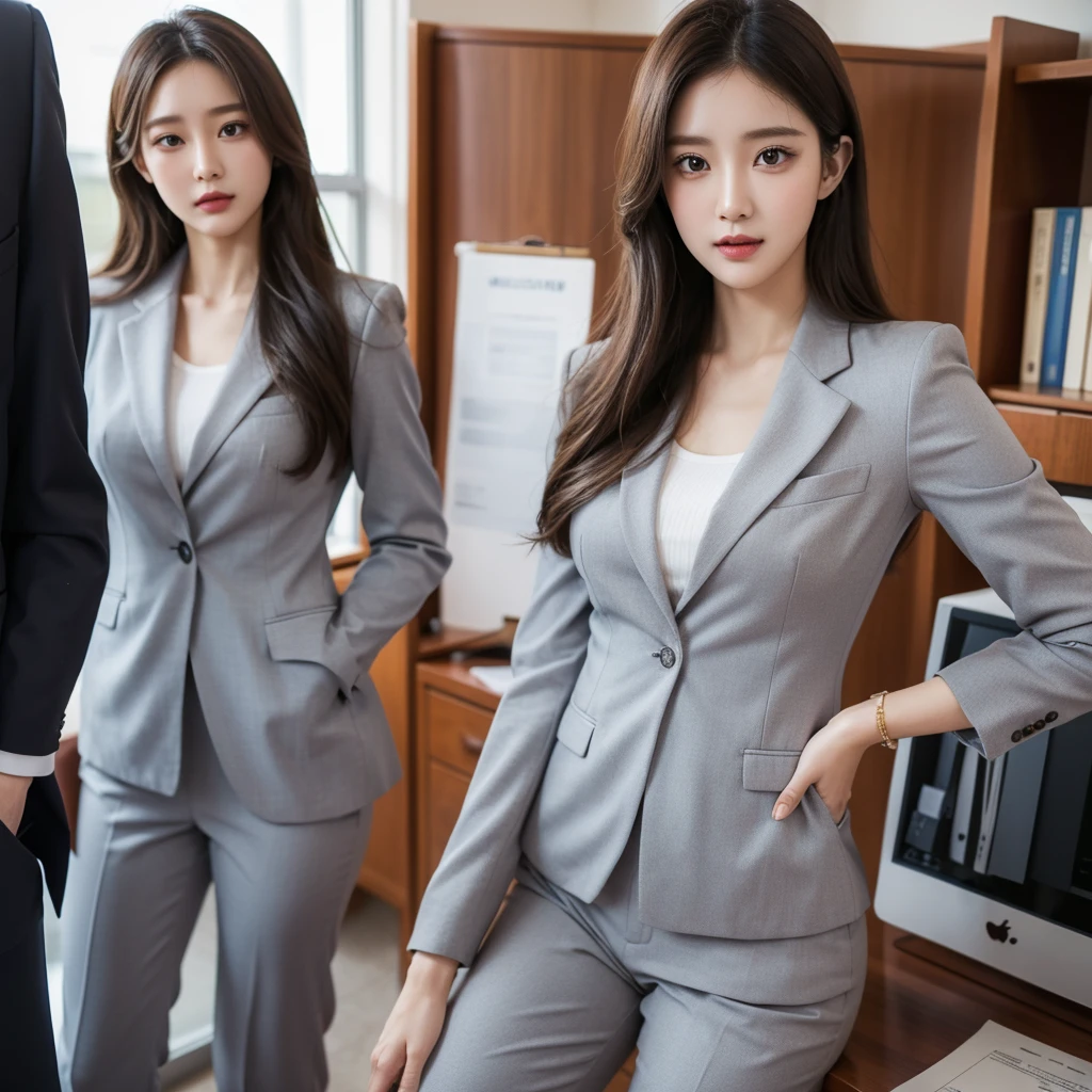 Beauty、BeautyOL、Detailed face、Realistic、beautiful girl、Beauty、Office Lady Uniform、beauty、Beautiful woman、Show off a slim waist、Handsome woman、Pants look、suit、Sexy pose