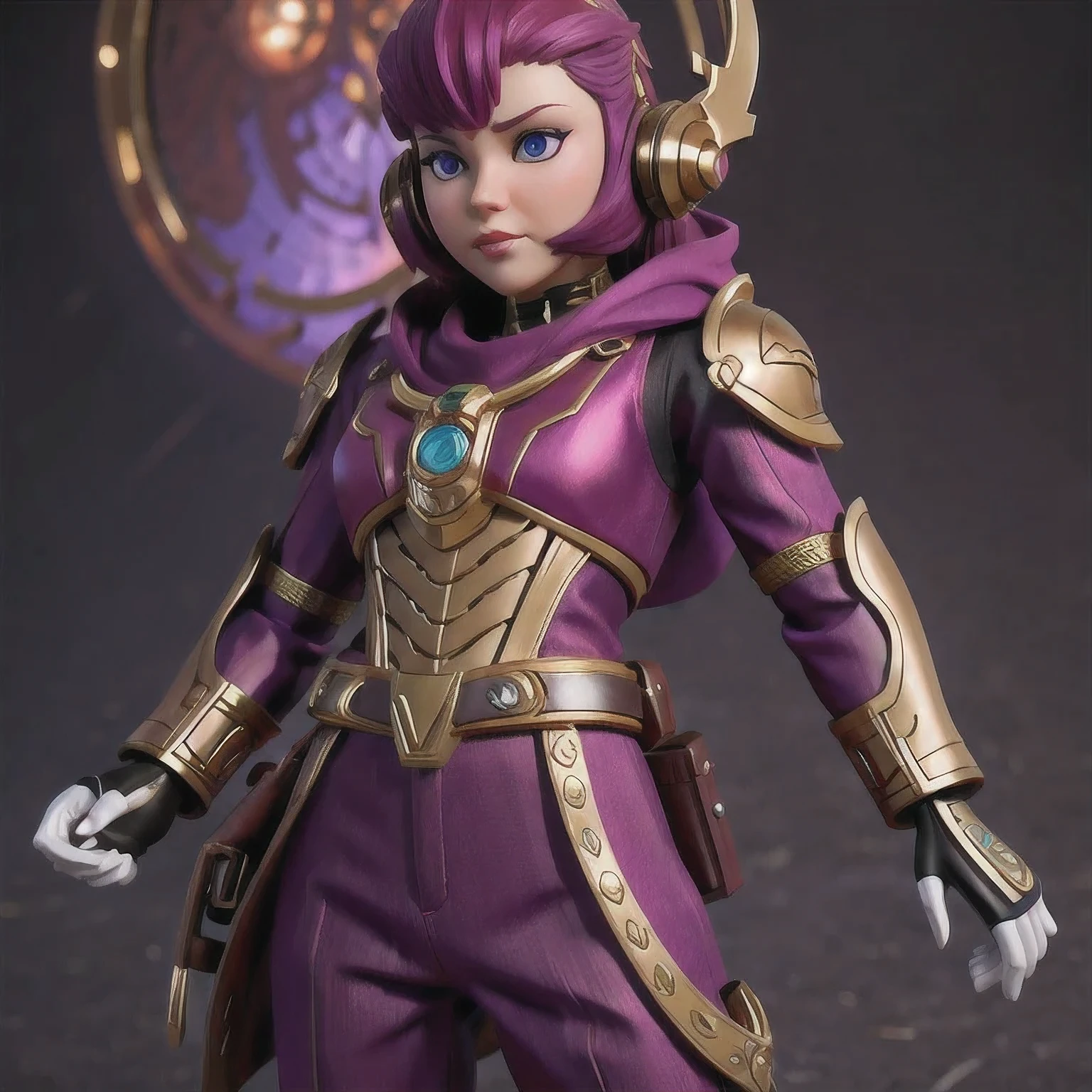 Close up of purple and gold toys, Super detailed fantasy characters, Science Fiction Characters render, detailed humanoid, Star Pathfinder Characters, Science Fiction Characters, Science Fiction Characters, humanoid character, very detailed character, Color Rendering, 3D Rendering Character Art 8K, Alien Armor, safi'jiiva armor, Marmoset Rendering