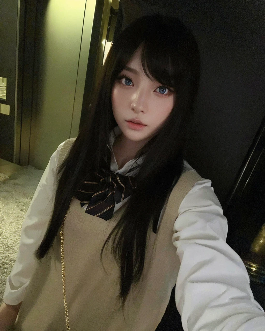 1girl, korean, haerin newjeans, beautiful detailed eyes, beautiful detailed lips, extremely detailed eyes and face, long eyelashes, clear brown hair, porcelain doll skin, cat eyes, bunny ears, white rabbit, (best quality,4k,8k,highres,masterpiece:1.2),ultra-detailed,(realistic,photorealistic,photo-realistic:1.37),HDR,UHD,studio lighting,ultra-fine painting,sharp focus,physically-based rendering,extreme detail description,professional,vivid colors,bokeh,cute,adorable,kawaii,soft lighting,pastel colors,gray color eyes
