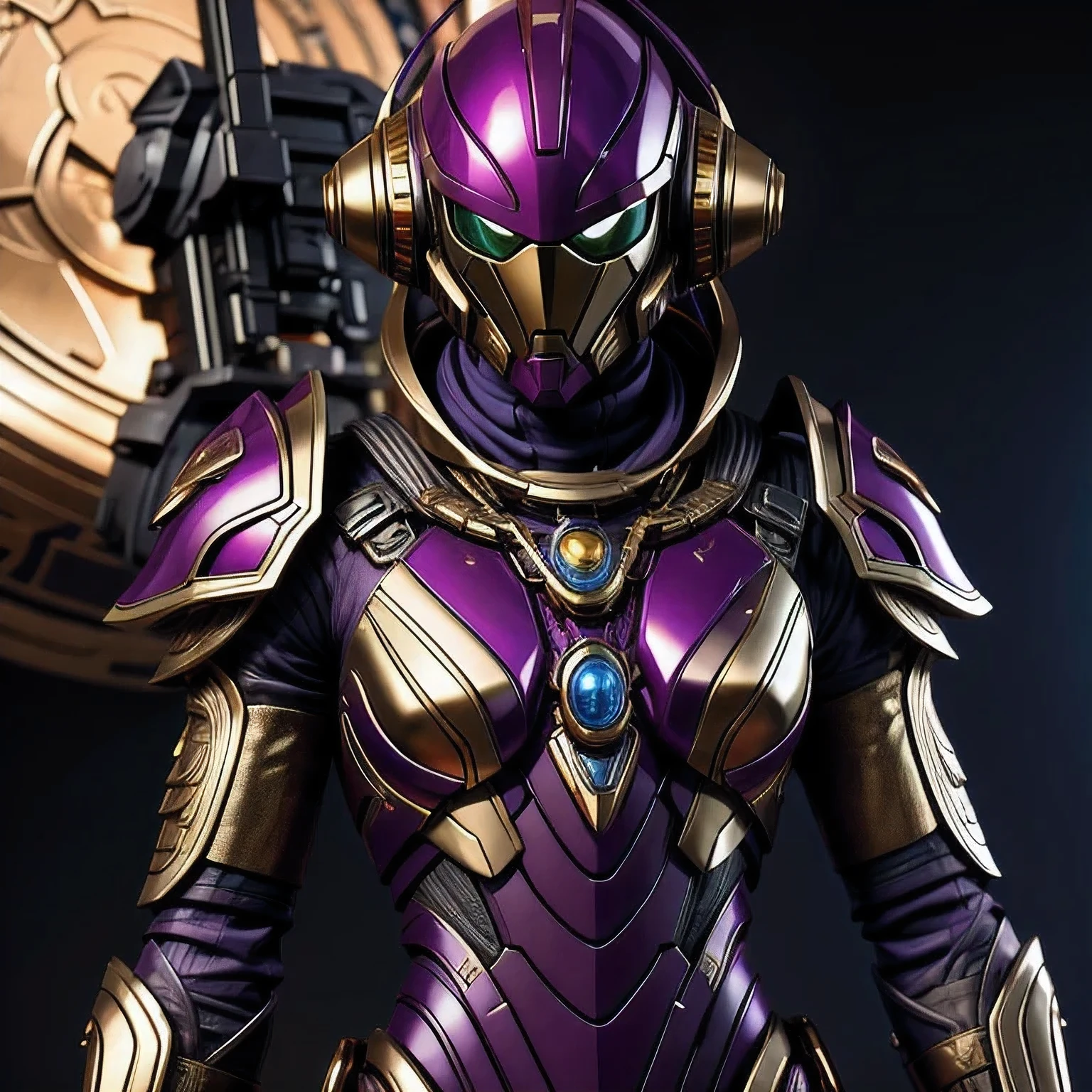 Close up of purple and gold toys, Super detailed fantasy characters, Science Fiction Characters render, detailed humanoid, Star Pathfinder Characters, Science Fiction Characters, Science Fiction Characters, humanoid character, very detailed character, Color Rendering, 3D Rendering Character Art 8K, Alien Armor, safi'jiiva armor, Marmoset Rendering