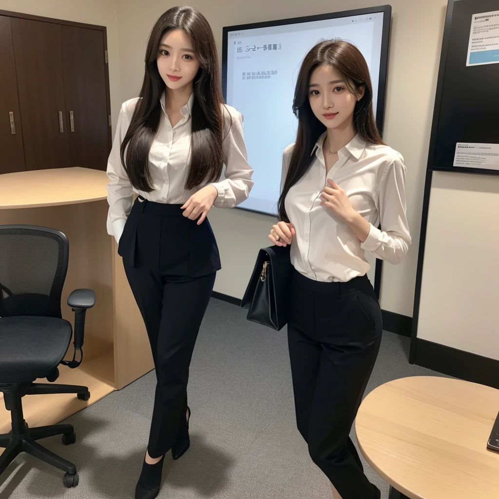 Beauty、BeautyOL、Detailed face、Realistic、beautiful girl、Beauty、Office Lady Uniform、beauty、Beautiful woman、Show off a slim waist、Handsome woman、Pants look、suit、Sexy pose