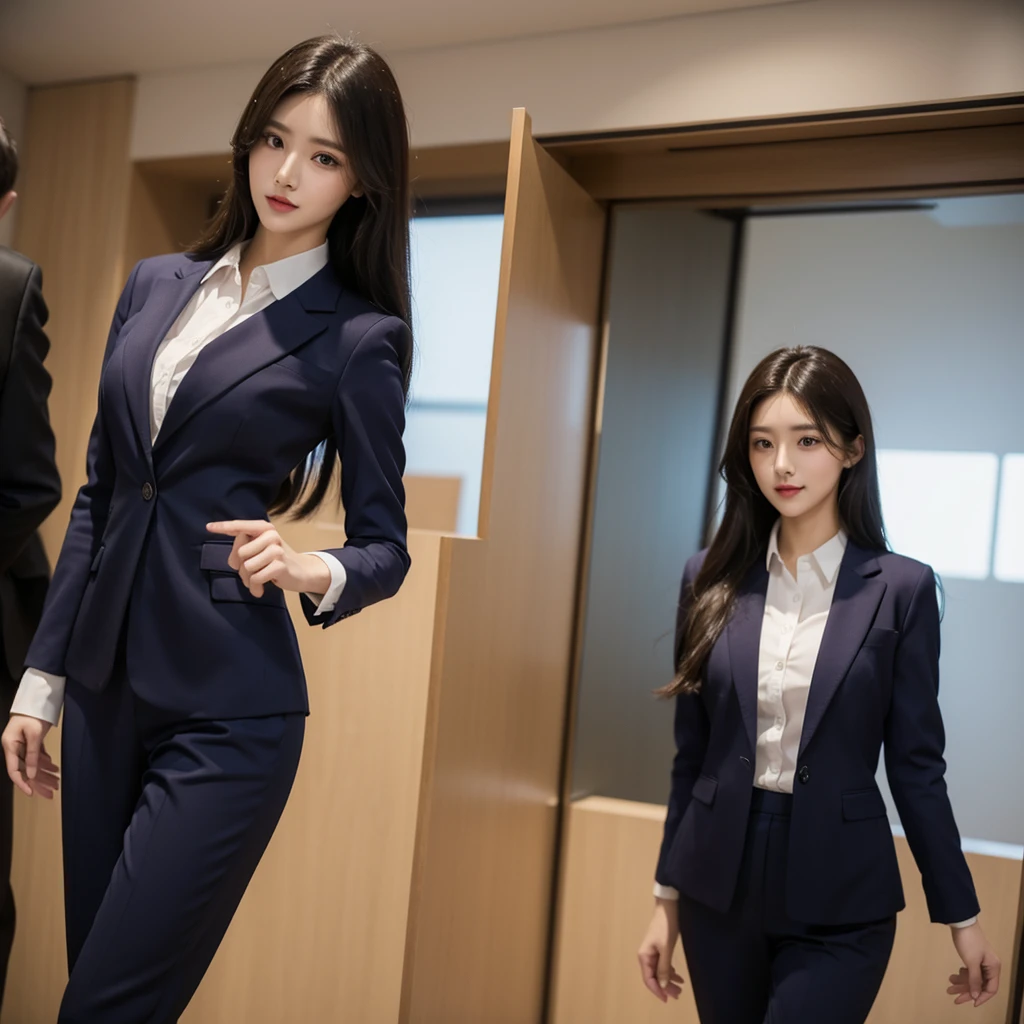 Beauty、BeautyOL、Detailed face、Realistic、beautiful girl、Beauty、Office Lady Uniform、beauty、Beautiful woman、Show off a slim waist、Handsome woman、Pants look、suit、Sexy pose