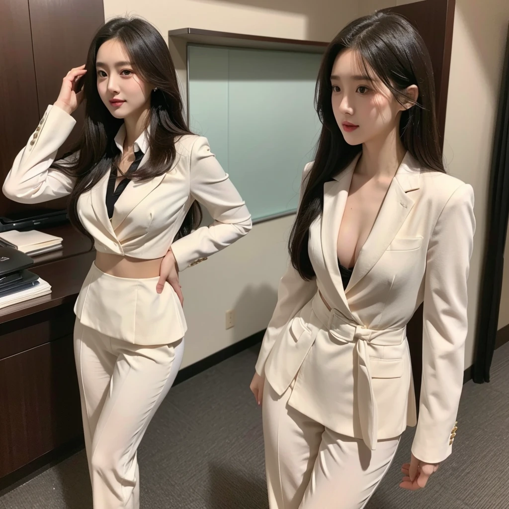 Beauty、BeautyOL、Detailed face、Realistic、beautiful girl、Beauty、Office Lady Uniform、beauty、Beautiful woman、Show off a slim waist、Handsome woman、Pants look、suit、Sexy pose