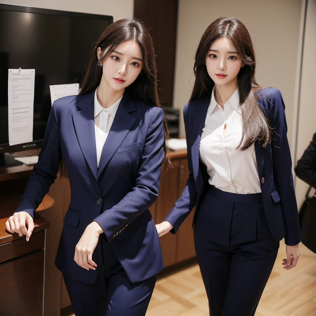 Beauty、BeautyOL、Detailed face、Realistic、beautiful girl、Beauty、Office Lady Uniform、beauty、Beautiful woman、Show off a slim waist、Handsome woman、Pants look、suit、Sexy pose