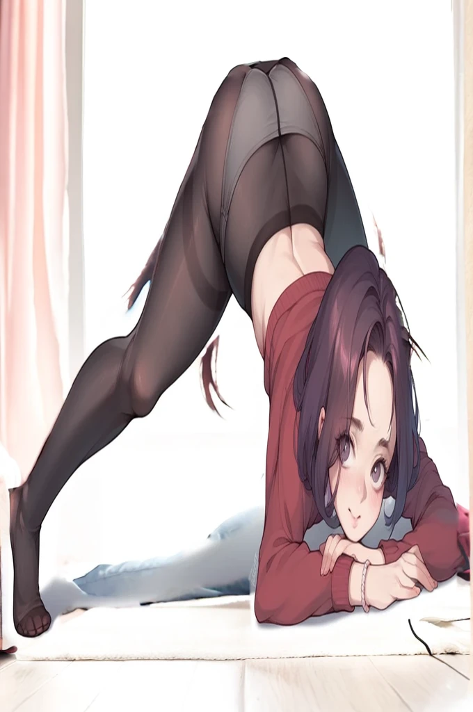 Add background, cute girly bedroom with a lot of pink, posing on floor of her bedroomanime style, UHD