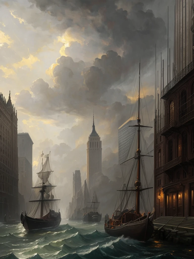 19th century New York on a gray rainy day.