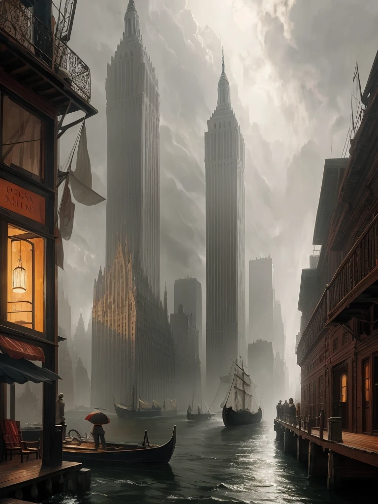 19th century New York on a gray rainy day.