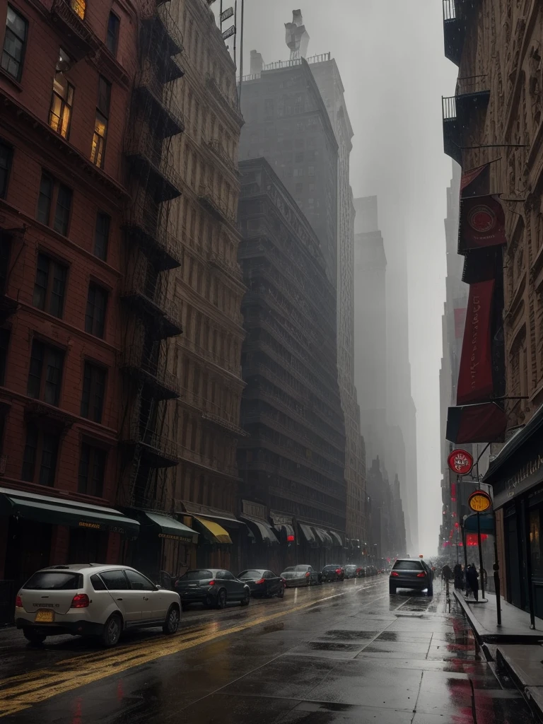 19th century New York on a gray rainy day.