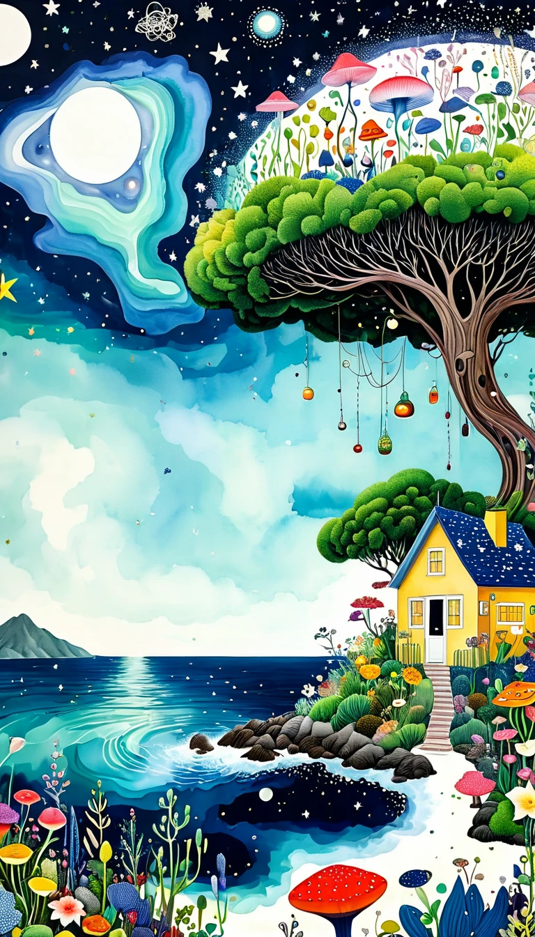 Bud Cottage,microorganism、plant、Marine life、Eye、Starry Sky,Stitching together an abstract painting,Describing the inner world of autistic people,Sense of space,White Space,interesting,Innocence,Psychedelic Art