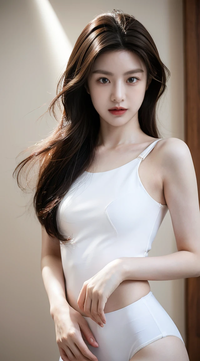 ((Best image quality)、Korean 20 years old, Private luxury mansion, bedroom,NFSW, high resolution, Natural and smooth implementation, head and body balance、perfect body beauty:1.4、slim、thin legs、((dark brown hair、very :1.2)), Pretty dress, very 상세한 얼굴 및 피부 질감、eye for detail、shy smile、with legs spread , lighting areola、Aiming to become a gravure idol、top quality、reality、 exposed groin、cute appearance、angle from front、small ass、K-pop makeup、embarrassed expression、thin waist, White and clear skin, Cute underwear, chubby, Narrow pelvis, Slander type, Popular hairstyles for long hair, skinny body type, young body type, Small pelvis, small shoulder,