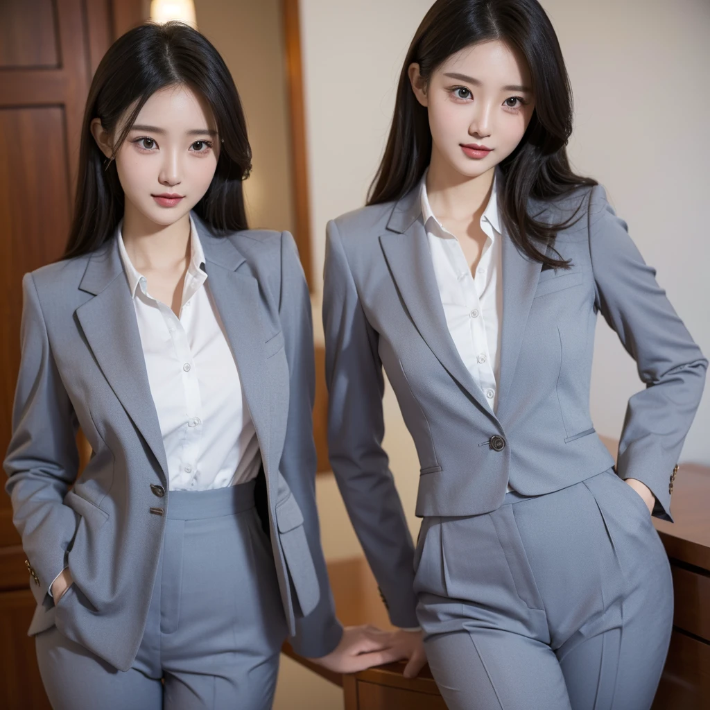 Beauty、BeautyOL、Detailed face、Realistic、beautiful girl、Beauty、Office Lady Uniform、beauty、Beautiful woman、Show off a slim waist、Handsome woman、Pants look、suit、Sexy pose