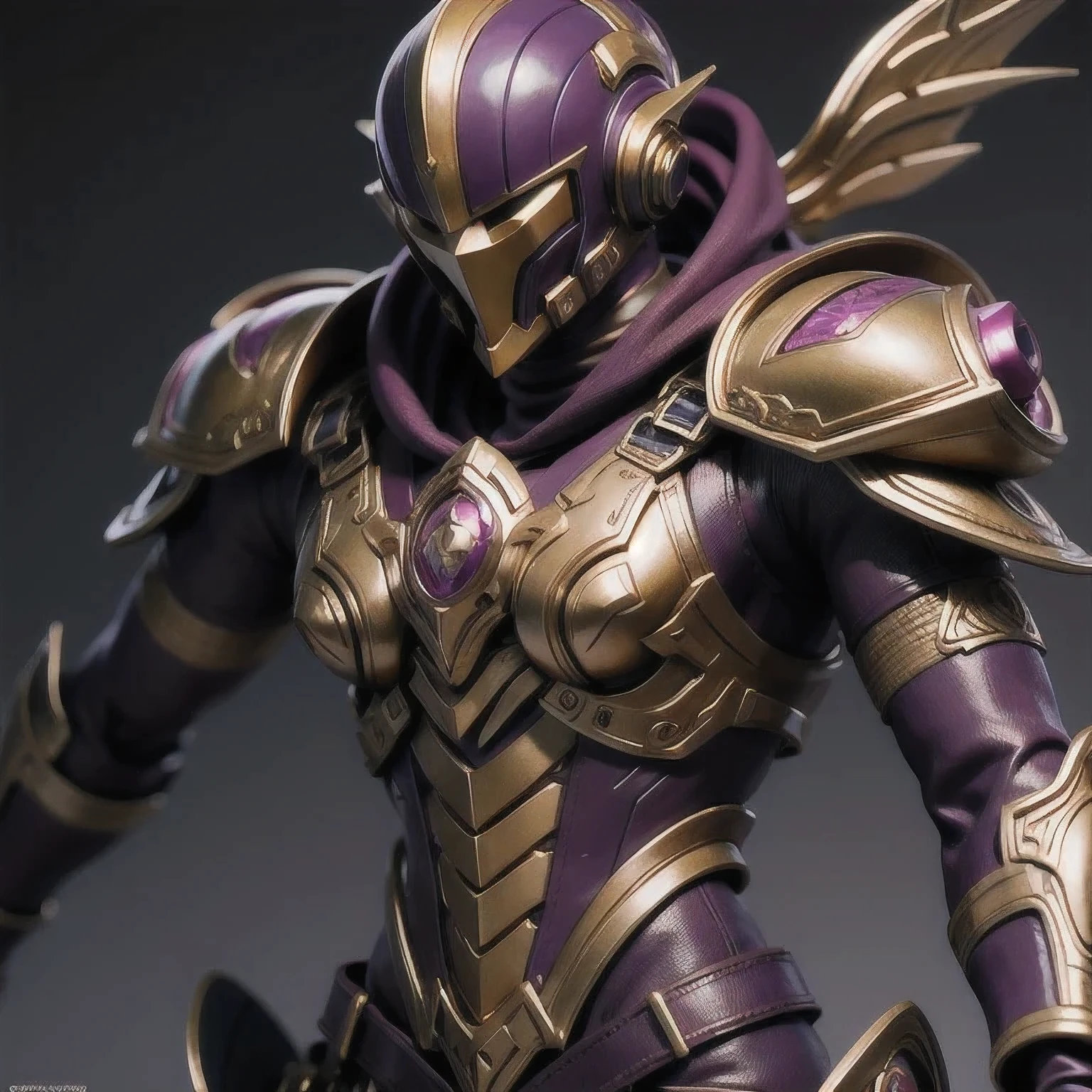 Close up of purple and gold toys, Super detailed fantasy characters, Science Fiction Characters render, detailed humanoid, Star Pathfinder Characters, Science Fiction Characters, Science Fiction Characters, humanoid character, very detailed character, Color Rendering, 3D Rendering Character Art 8K, Alien Armor, safi'jiiva armor, Marmoset Rendering