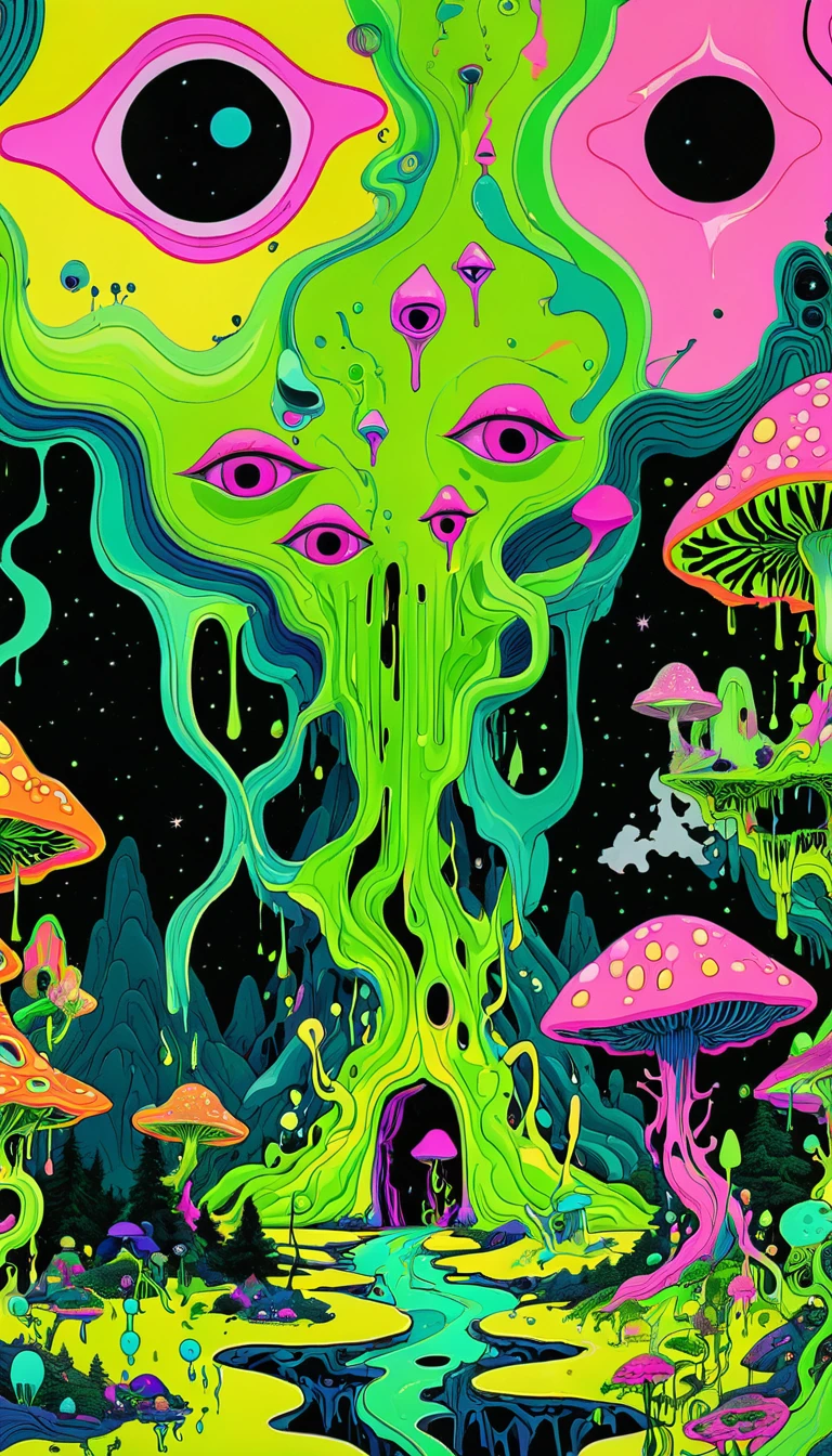 Psychedelic Abstract Art, Astonishing, melt, Neon green and pink, Pop Art paintings inspired by Michael Deforge, Mumford, tumblr, Psychedelic Art, Psychedelic illustration, Psychedelic Trip, Psychedelic Trip, retro Psychedelic illustration, Psychedelic Art style, psychedelic style, Surreal psychedelic design, LSD Stroke, Psychedelic Fever Dream, psychedelics, LSD Horror Shaman Art, psychedelics