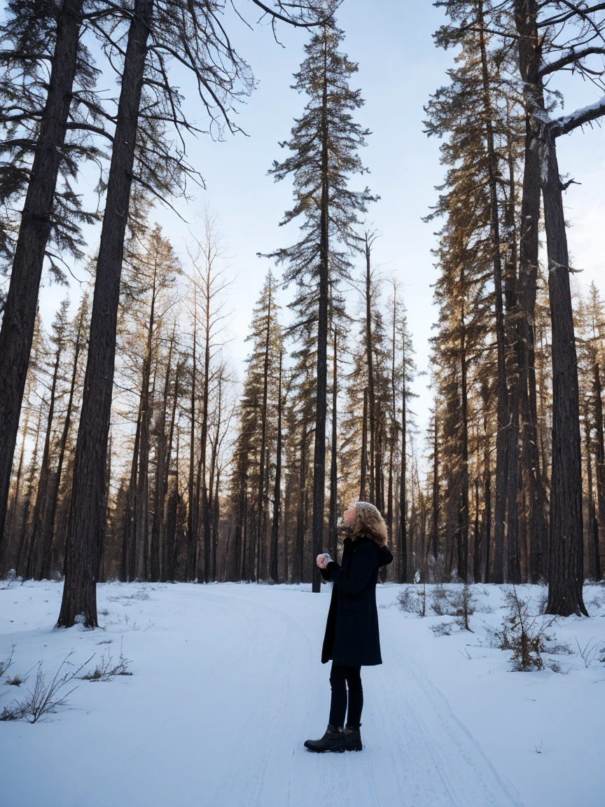 The forest is blanketed in a pristine layer of snow, the trees standing tall and majestic like sentinels guarding the secrets of nature. Aurelia emerges from the tree line, her breath forming delicate clouds in the crisp air. She pauses, taking in the beauty of the scene before her, and a small smile tugs at the corners of her lips.
Reaching into her coat pocket, Aurelia retrieves her camera, the lens glistening with a thin layer of frost. Her fingers, nimble and practiced, adjust the settings with a deft touch. She raises the camera to her eye, framing the shot with utmost care, and holds her breath as she captures the fleeting moment forever.