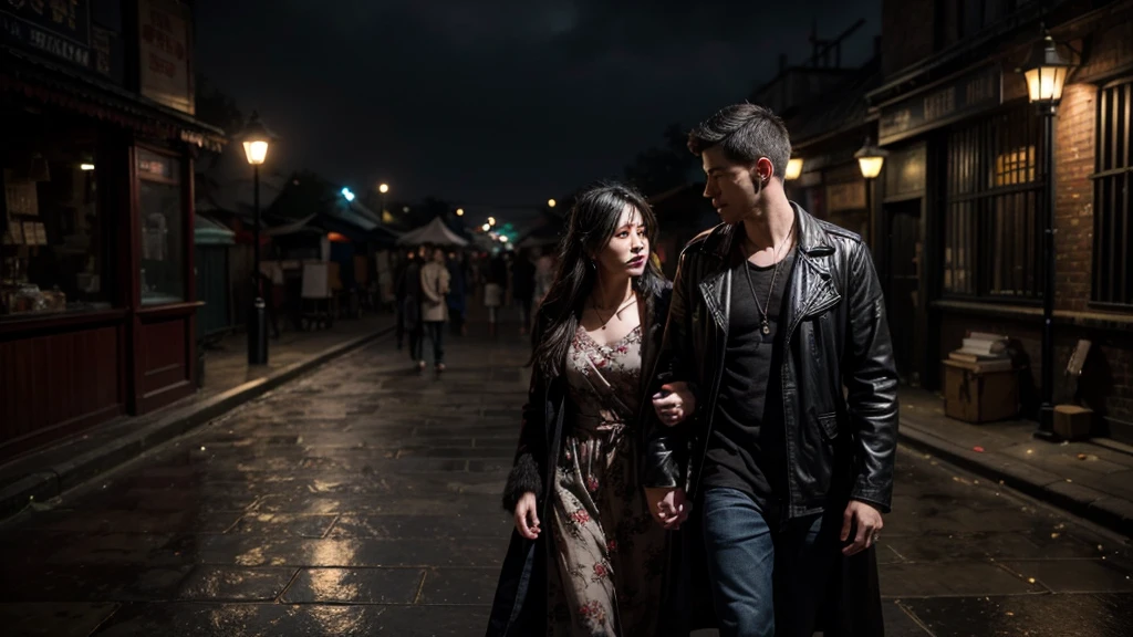 (located dramatically on london slum night market flea with dramatic red lantern lights source) element detail with rustic background, dark, night scene, no-light, shade, shadow, storm night cinematic, detail environtment scenery, medium format beauty, shades, desaturate, ultra HD, taken with Fujifilm XF 56mm f/1.2 R Lens. HDR10 8K