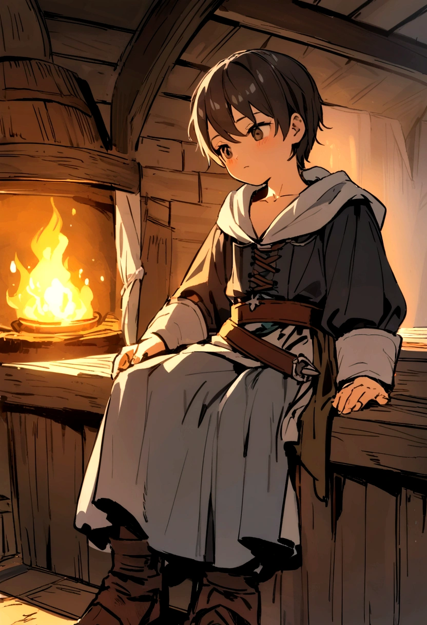 young human on the medieval ship, deckhand on the king's ship, dressed in medieval ship clothes