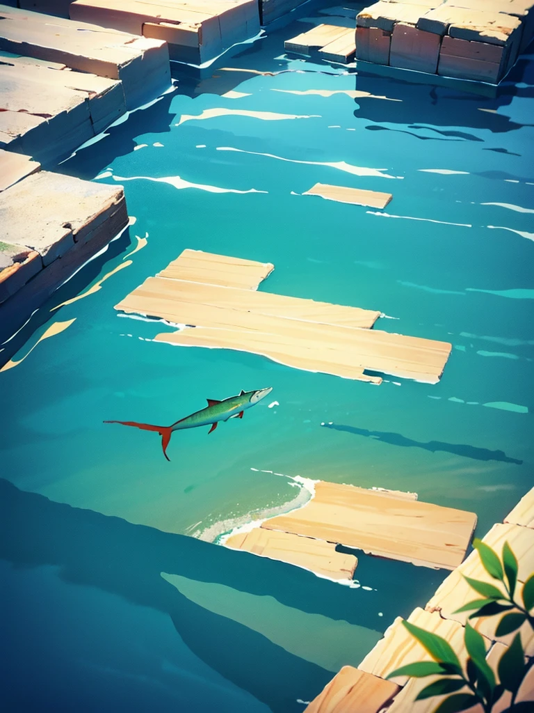 Walking on calm waters, Composition looking down from directly above, Fish Shadow