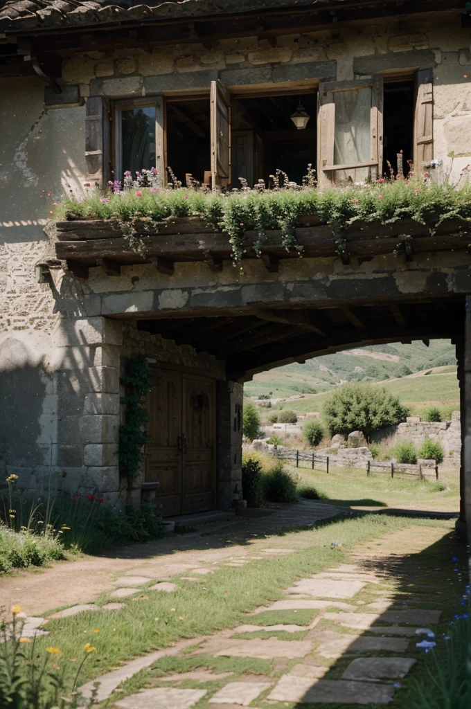 detailed landscape, mountains, French countryside, rolling hills, winding river, lush green meadows, quaint villages, cobblestone streets, charming architecture, stone bridges, old-world charm, warm golden sunlight, soft hazy atmosphere, (best quality,4k,8k,highres,masterpiece:1.2),ultra-detailed,(realistic,photorealistic,photo-realistic:1.37),landscape painting,cinematic lighting,vibrant colors,dramatic shadows