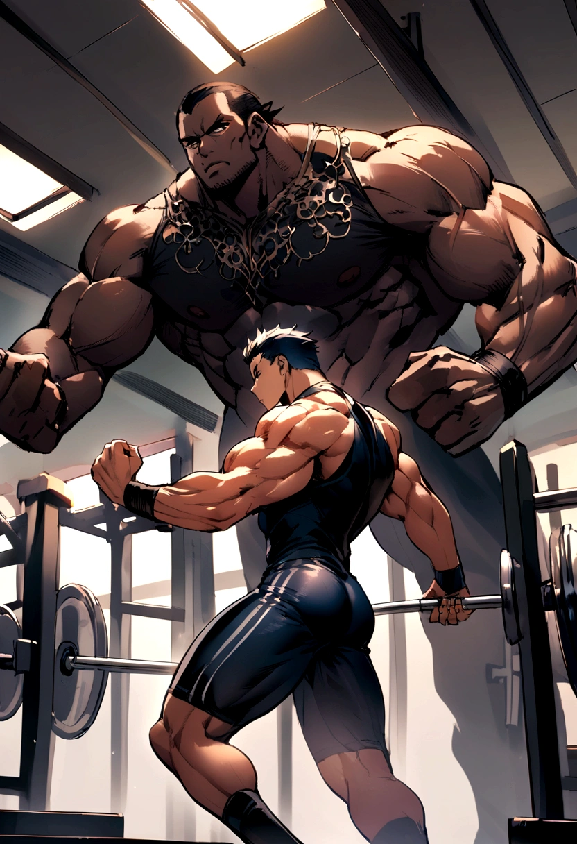 Muscular boy training in the gym
