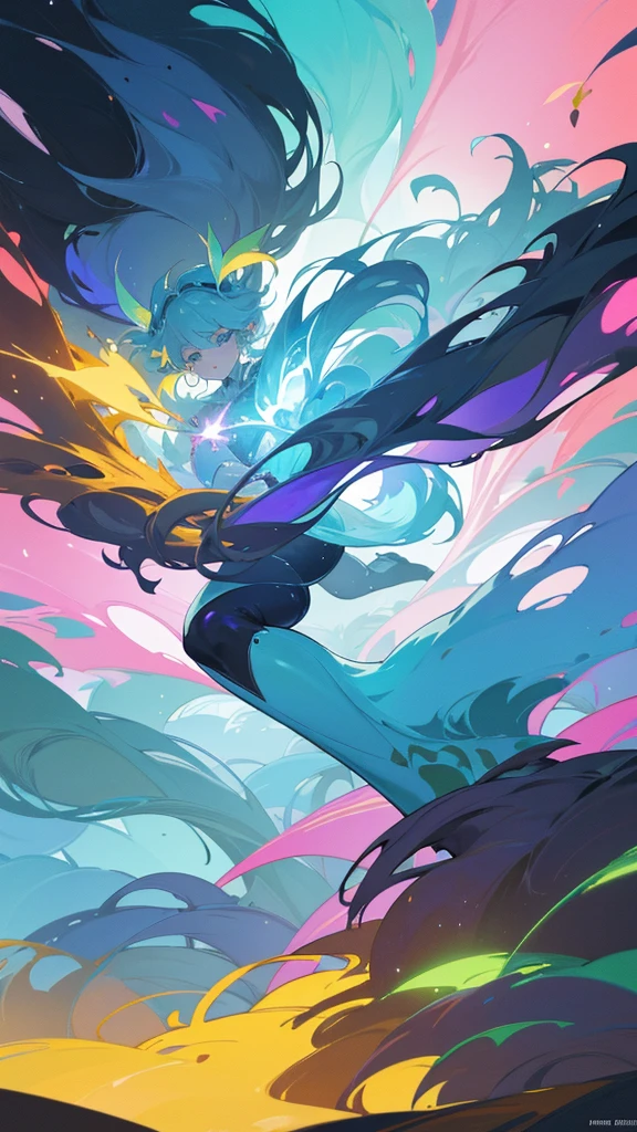 "Create an art piece where a mystical forest blends seamlessly with flelements, inspired by the vibrant color palettes and dynamic angles commonly found in anime. Capture the essence of both nature and technology coexisting harmoniously."