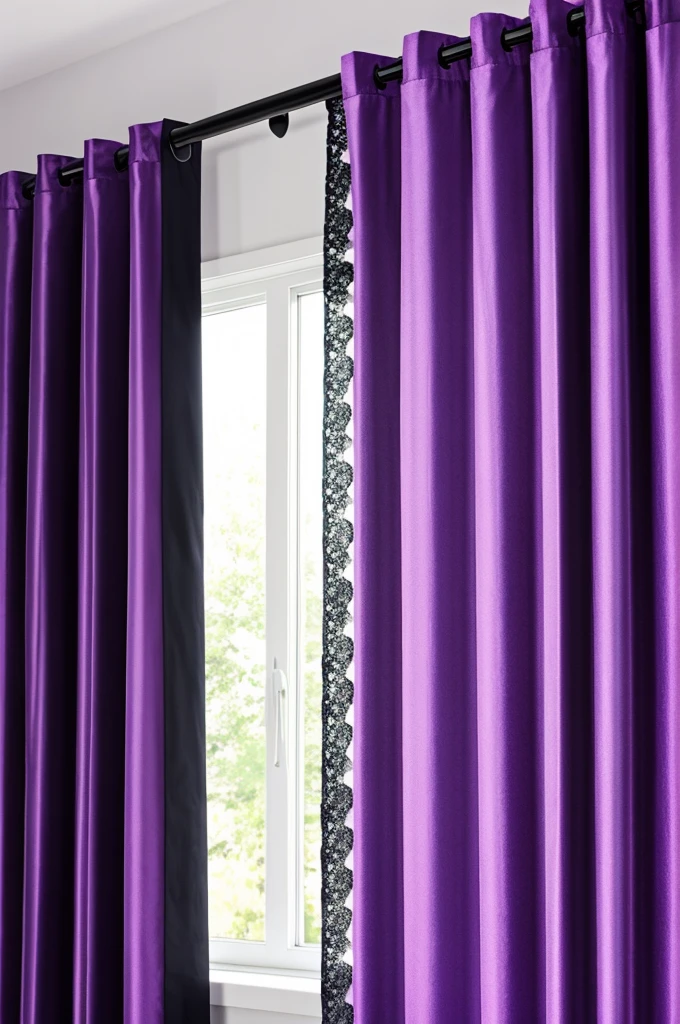 black curtains with lilac lace on the background