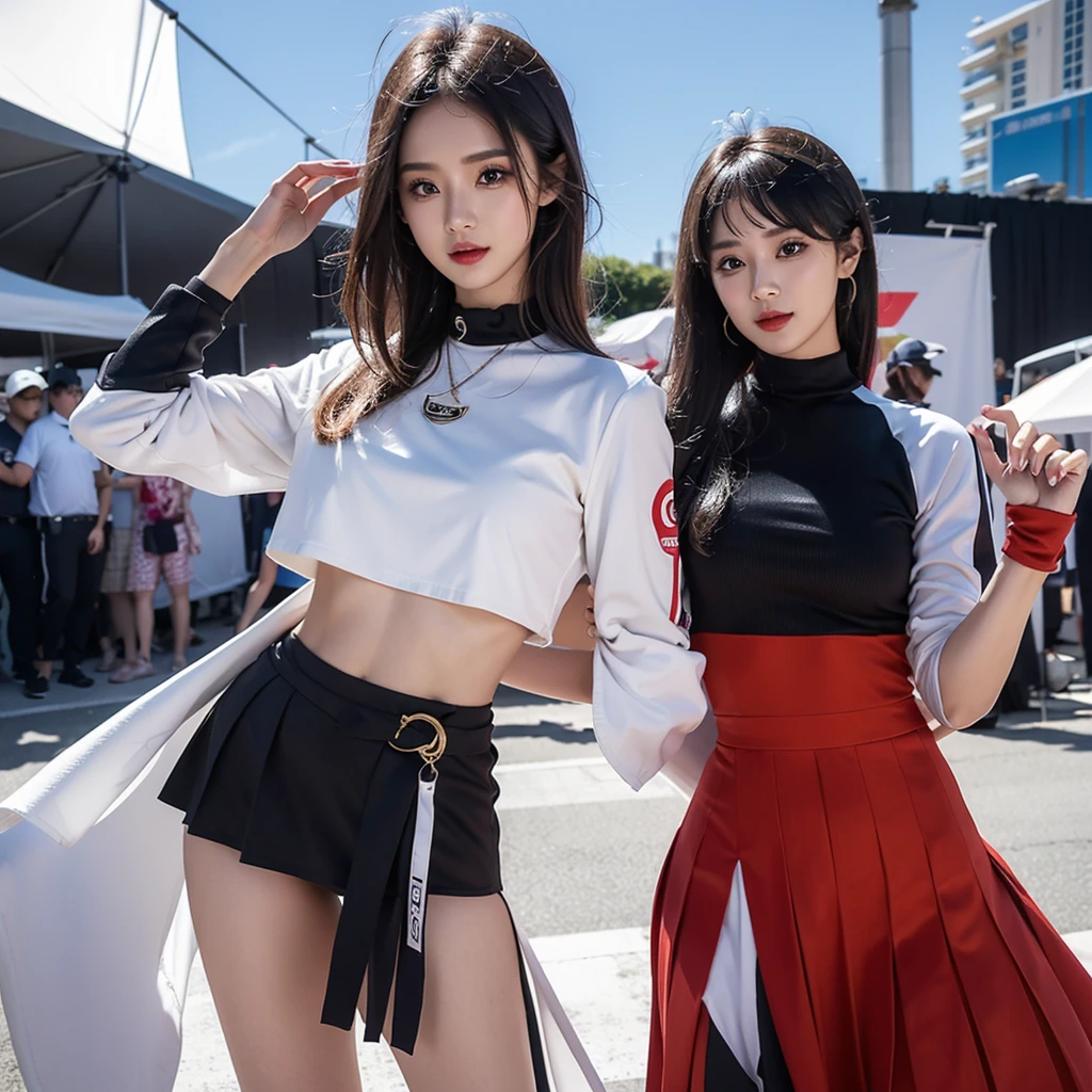 Cool woman、Colorful costumes、F1 Driver Cosplay、Colorful costumes、Clothing with company logo、Grid Girlsのカラフルで派手な衣装、Grid Girls、Perfect Face、Paddock Girls、Harem、motor Show、tights、Bodycon Costumes、Grid Girls、Russia、Grid Girlsのコスプレ、belly button、Pleated skirt、Bodycon Costumes、Photographed in a sexy pose