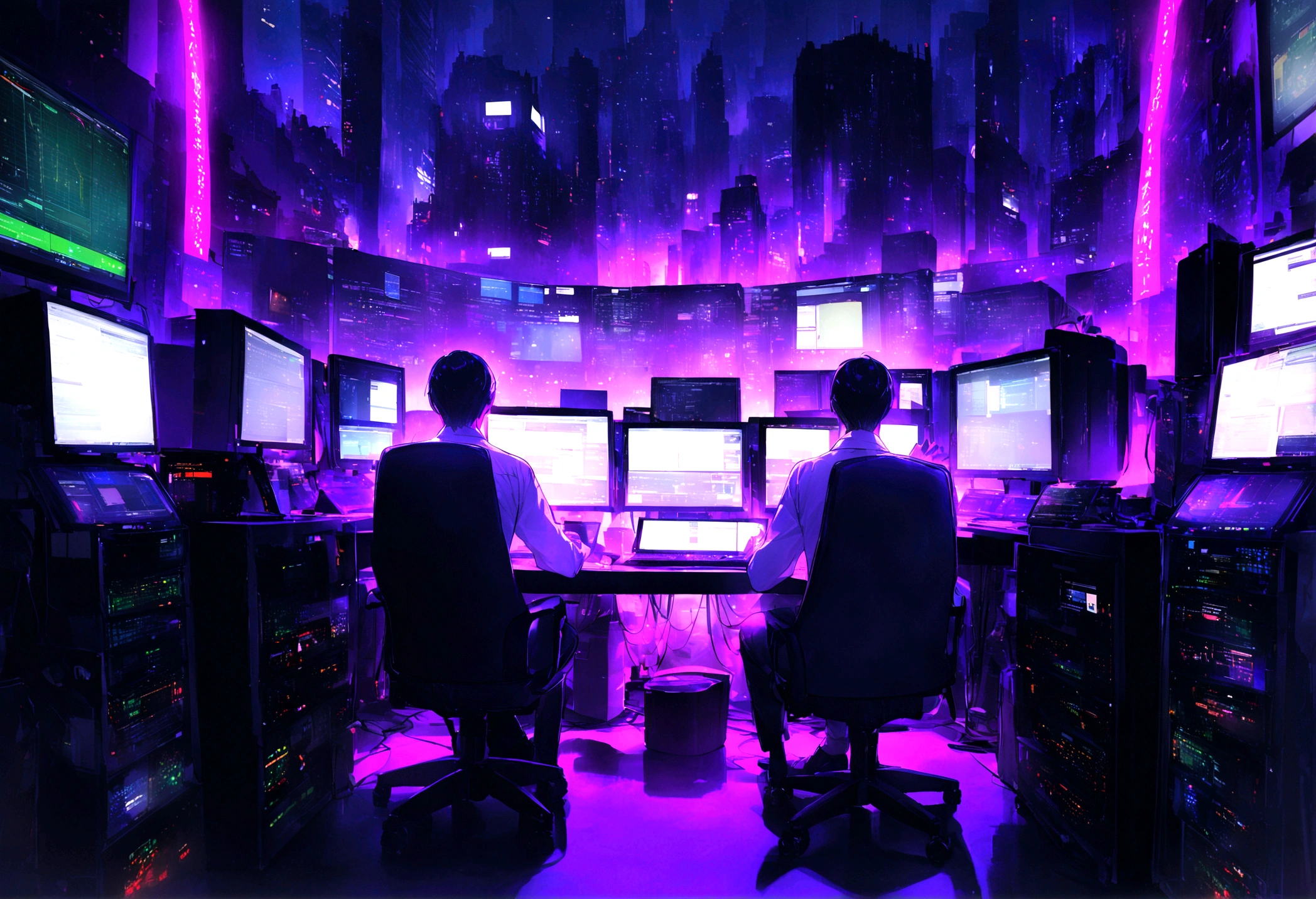 "An angel with wings blessing a day trader sitting in front of several computers trading in the financial market on the mt5 platform, high quality image. Add the text to the image "Eder Santo Professional trader investments the terror in the financial market"