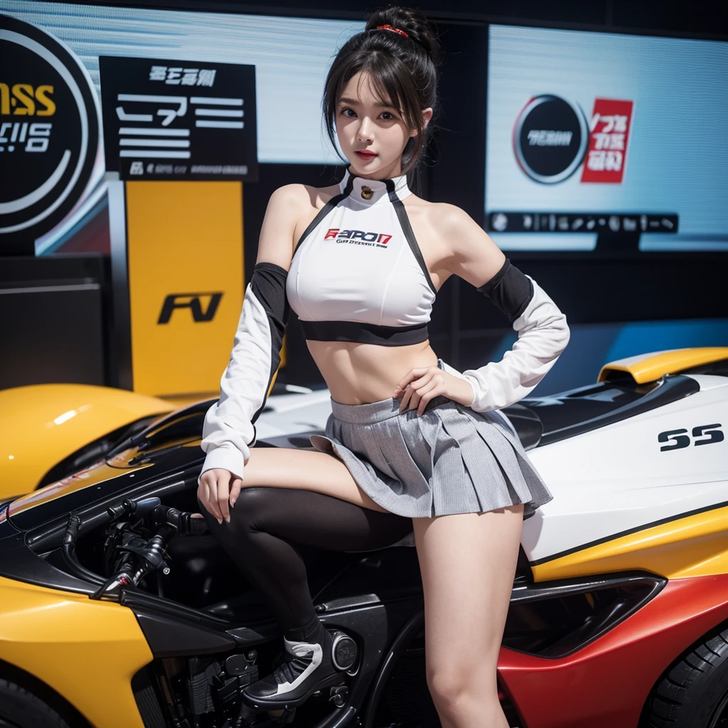 Cool woman、Colorful costumes、F1 Driver Cosplay、Colorful costumes、Clothing with company logo、Grid Girlsのカラフルで派手な衣装、Grid Girls、Perfect Face、Paddock Girls、Harem、motor Show、tights、Bodycon Costumes、Grid Girls、Russia、Grid Girlsのコスプレ、belly button、Pleated skirt、Bodycon Costumes、Photographed in a sexy pose