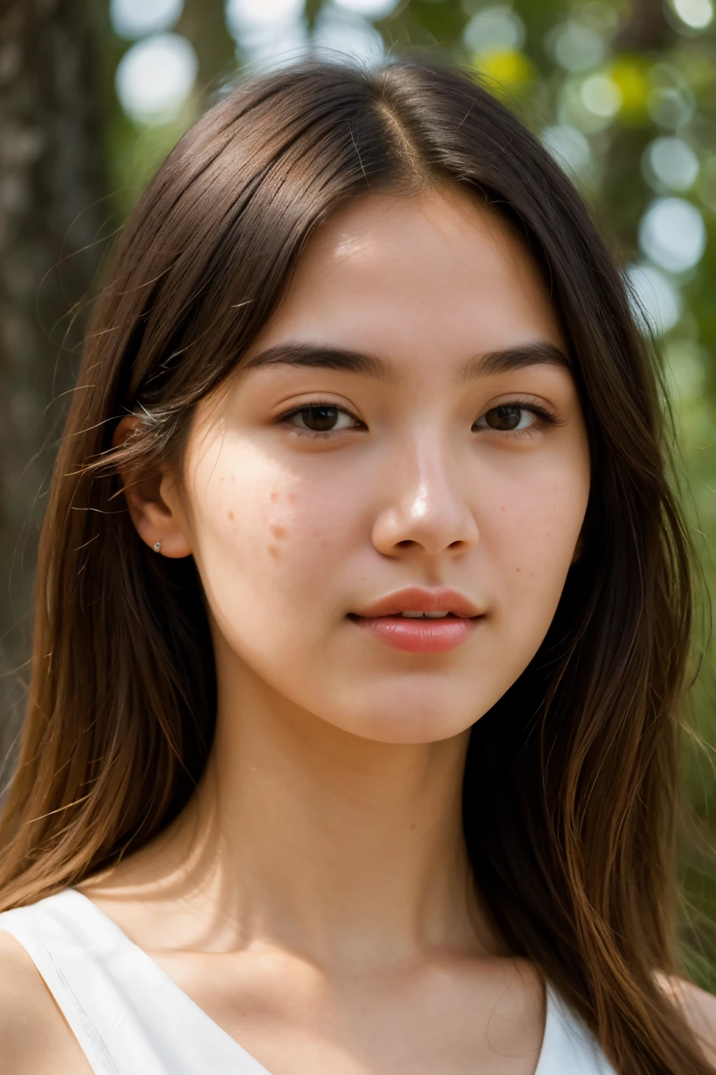 hyper-realistic skin rendering showcasing every pore, hair, acne, blemish, and trace of oil, dynamic evening illumination, natural beauty, realistic features. art style-natural. isometric, awesome full sharp colors. ultra-realistic. photo-realistic. 24k. fantastic. futuristic. masterpiece. impossible fine quality. dream girl. in the flame of the risen sun. a true young woman. beautiful inviting face. pure beauty. in love. intelligent look.