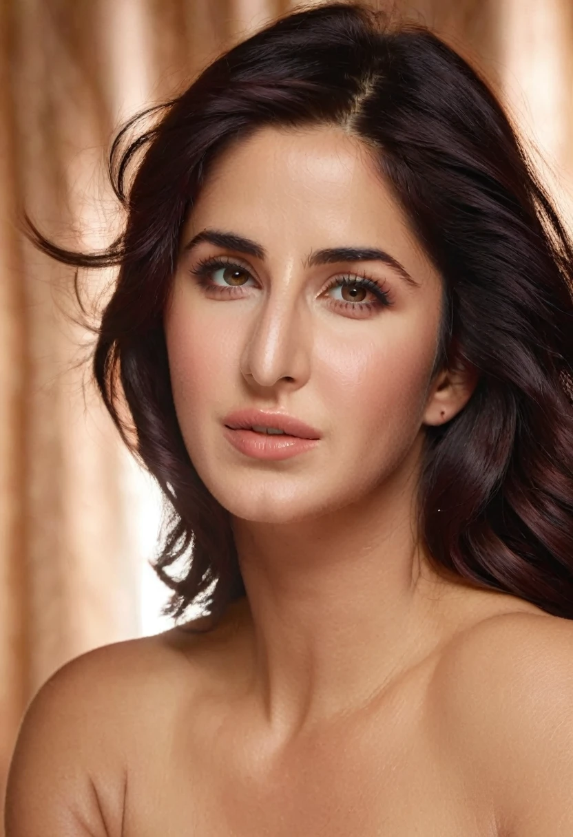 Top down view of a 35_year old katrina kaif woman, studio quality, subsurface scattering, canon 5D, realistic skin texture, in bed nude,