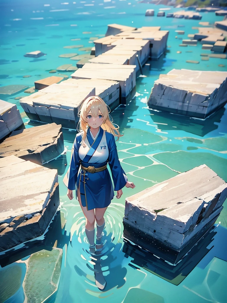 Woman walking on calm water, From above見下ろす構図, From above, Overlooking