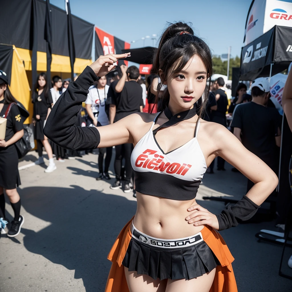Cool woman、Colorful costumes、F1 Driver Cosplay、Colorful costumes、Clothing with company logo、Grid Girlsのカラフルで派手な衣装、Grid Girls、Perfect Face、Paddock Girls、Harem、motor Show、tights、Bodycon Costumes、Grid Girls、Russia、Grid Girlsのコスプレ、belly button、Pleated skirt、Bodycon Costumes、Photographed in a sexy pose