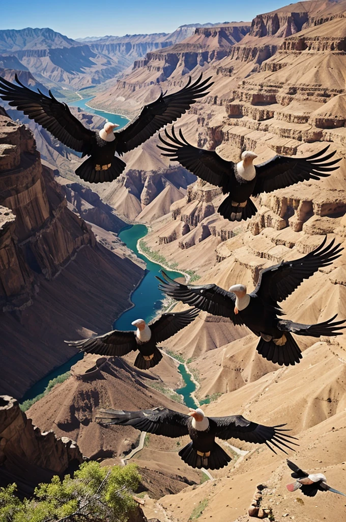 Image with several condors flying for children 5 to 6 years old