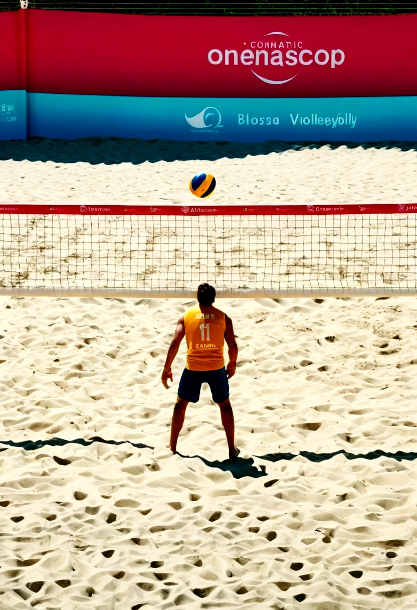 Beach Volleyball, by Oliver Jeffers, full body, cinematic still, cinemascope, best quality, masterpiece, very aesthetic, perfect composition, intricate details, ultra-detailed, vivid colors