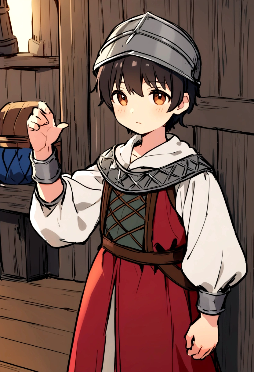 young 7 years old human on the medieval ship, deckhand on the king's ship, dressed in medieval ship clothes