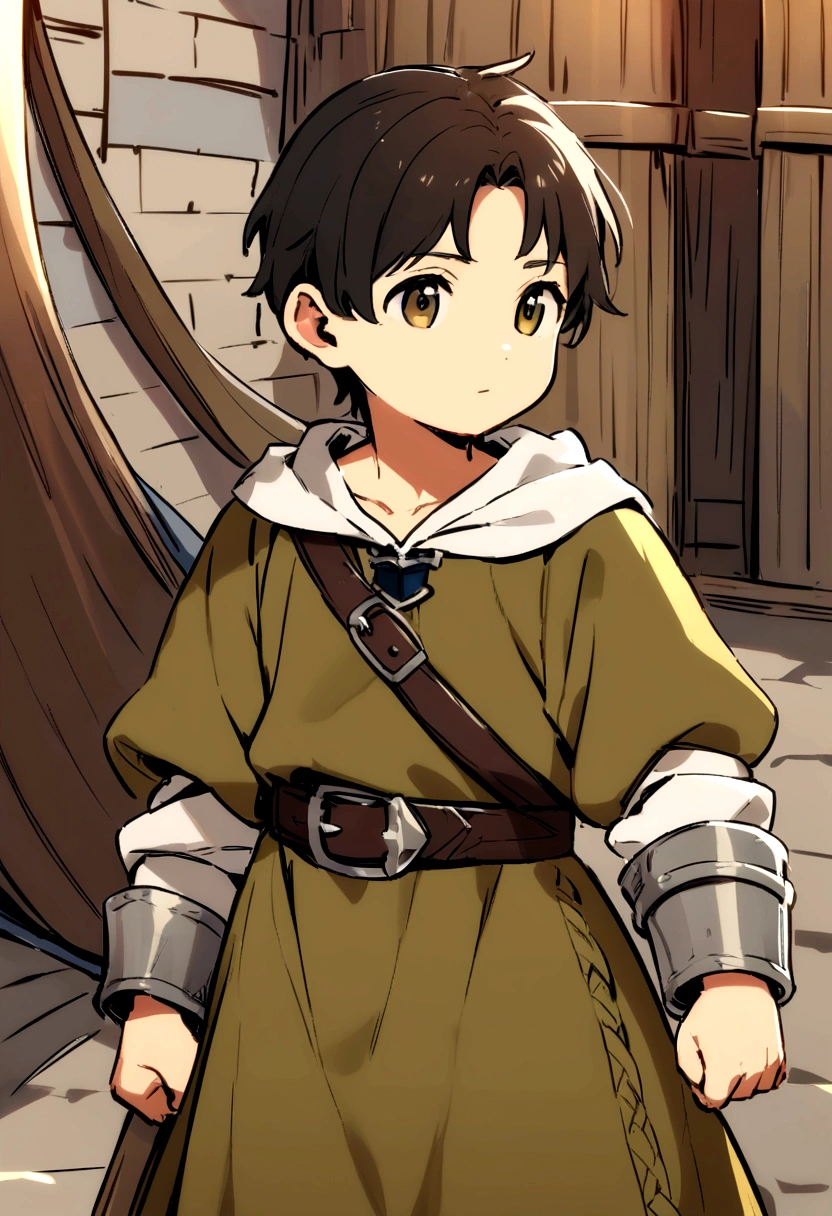 young  human on the medieval ship, deckhand on the king's ship, dressed in medieval ship clothes
