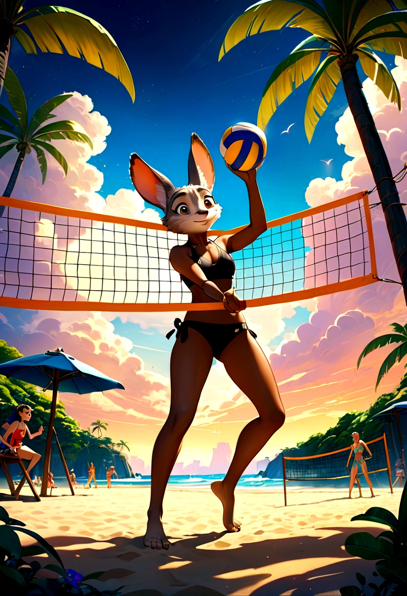 Beach Volleyball, by Zootopia, full body, cinematic still, cinemascope, best quality, masterpiece, very aesthetic, perfect composition, intricate details, ultra-detailed, vivid colors