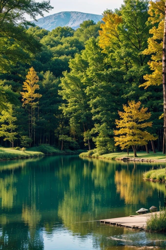 Make a beautiful lake and trees