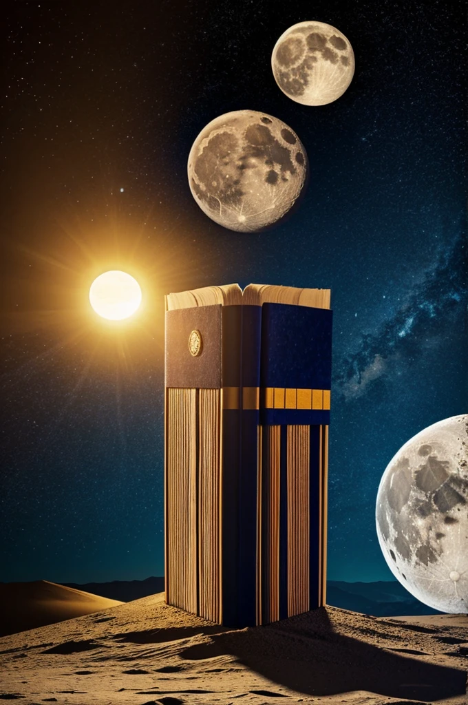 A book cover that has the moon and the sun

