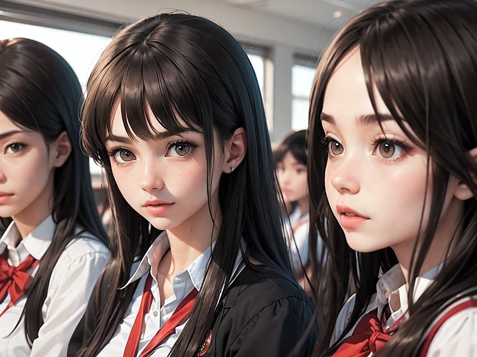 A group of students sat in a classroom, both male and female, close up