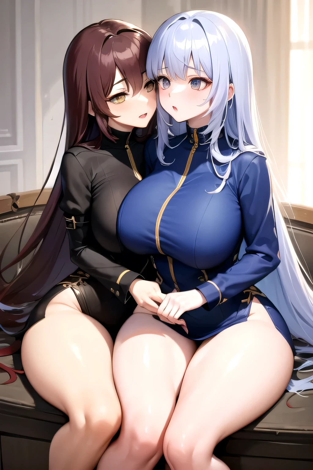 lesbian (very long yellow hair)(pechos big ones, Thighs big ones)(with clothes it is very tight) that he is kissing at school with his girlfriend,(pechos big ones, Thighs,(naked) big ones)lesbian love