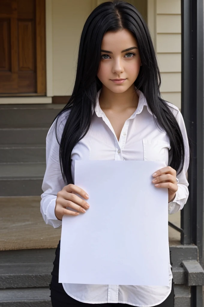 A real white Canadian girl with black hair but with the tips dyed red good body holding a small paper that has the name aliciaml0 written very large so that it can be read well