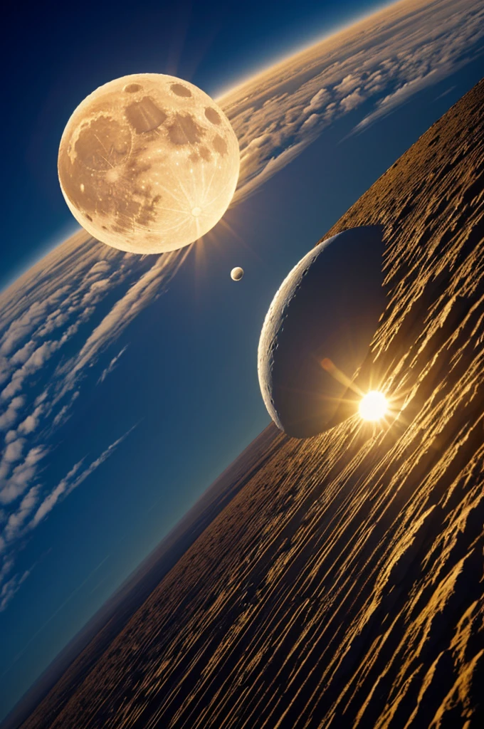 the moon and the sun ,the biggest and brightest sun , there is only one moon and one sun ,the moon and the sun are clearly seen