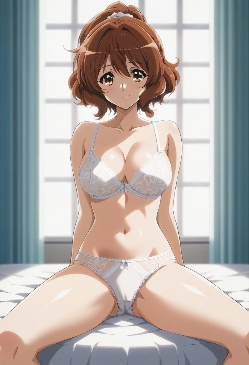 One Girl,alone,Female masturbation ,Beautiful legs,Browsing Caution,Kyoto Animation,Highest quality, High resolution, unity 8k wallpaper, (shape:0.8), (detailed and beautiful eye:1.6), Highly detailed face, Perfect lighting, Highly detailed CG, (Perfect hands, Perfect Anatomy),masterpiece,High resolution,Perfect Anatomy,Anime key visual,detailed and beautiful eye,Highest quality,unity 8k wallpaper,ultra high density skin,White skin,Highest quality, masterpiece, {you_Kumiko_Euphonium Sound:1.15}, ponytail,brown_hair, short_hair, brown_eye, smile,前hair,thin , Closed_mouth,Vaginal Euphonium ,(((White lace bra,White lace panties))),,Sitting ,View your audience,