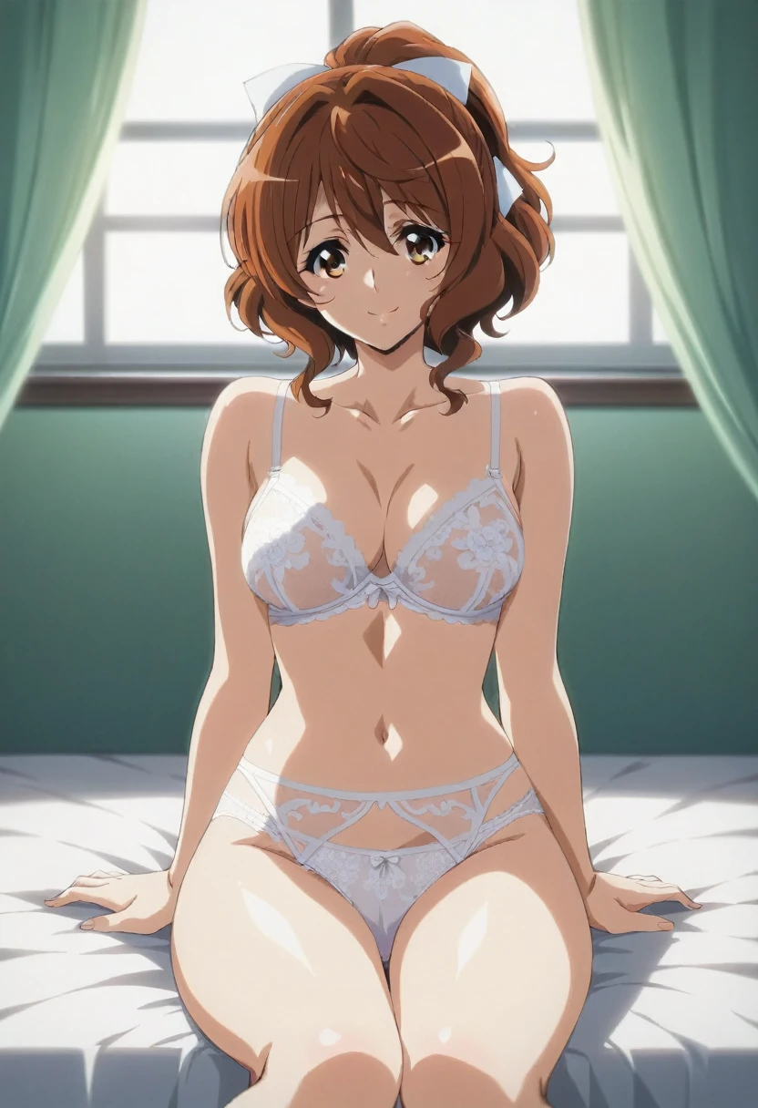 One Girl,alone,Female masturbation ,Beautiful legs,Browsing Caution,Kyoto Animation,Highest quality, High resolution, unity 8k wallpaper, (shape:0.8), (detailed and beautiful eye:1.6), Highly detailed face, Perfect lighting, Highly detailed CG, (Perfect hands, Perfect Anatomy),masterpiece,High resolution,Perfect Anatomy,Anime key visual,detailed and beautiful eye,Highest quality,unity 8k wallpaper,ultra high density skin,White skin,Highest quality, masterpiece, {you_Kumiko_Euphonium Sound:1.15}, ponytail,brown_hair, short_hair, brown_eye, smile,前hair,thin , Closed_mouth,Vaginal Euphonium ,(((White lace bra,White lace panties))),,Sitting ,View your audience,