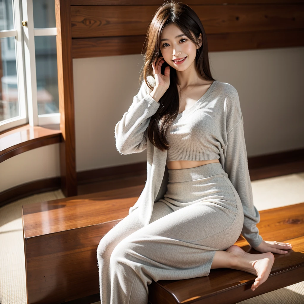 Highest quality,a girl, one girl,solo focus,raw photo,bloom,4K,8K,Realistic,full body japanese woman,One Japanese woman,28 years old,Clear,kind,Beautiful eyes,smile,nice style,smile,teeth,short brown hair,Large Breasts,healthy,positive,Very detailed,Casual Style,The background is a church