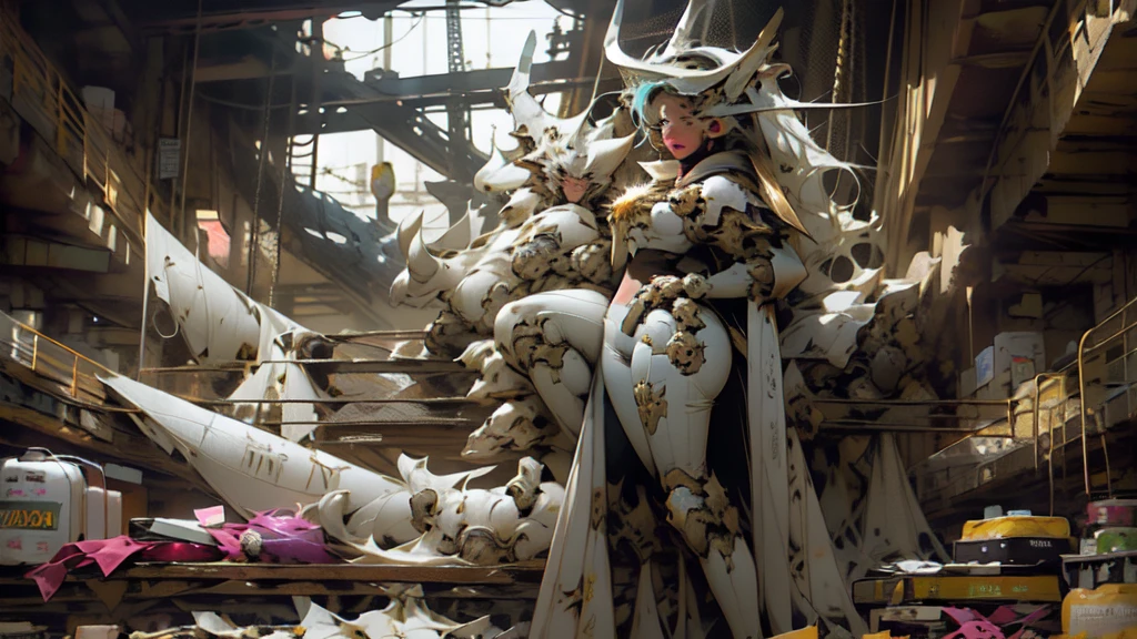 full body woman as an archangel, with black purple cyberdroid, mecha-armor, wearing a short blusher veil, messy hairdo, golden mecha-halo on top of the head, heavy Arch angel mecha-wings, visible face, big chest, bikini armor