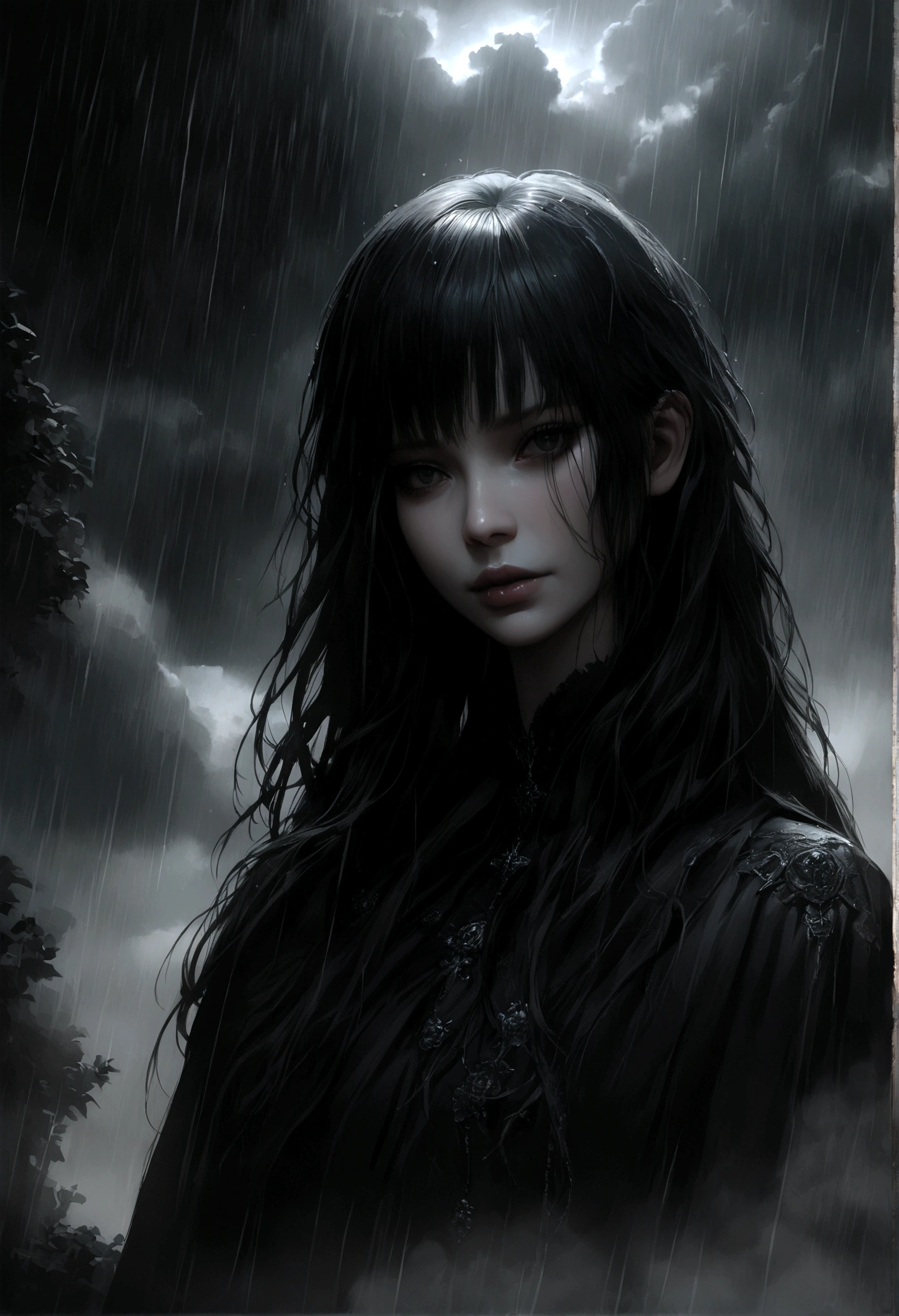 a black cat with completely black eyes, dark horror atmosphere, realistic, cinematic lighting, highly detailed, 8k, photorealistic, hyper detailed, masterpiece, dramatic composition, dramatic shadows, moody lighting, dark and gloomy, eerie atmosphere, ominous presence, unsettling, surreal, gothic, chiaroscuro, dramatic backlighting, dramatic contrast, ominous clouds, dramatic fog, dramatic rain, sinister, foreboding