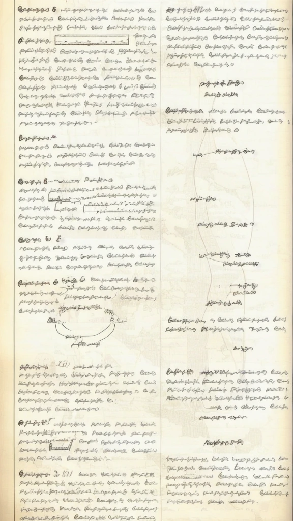 Intricate, full-page wit strange made up language and flow charts and stuff